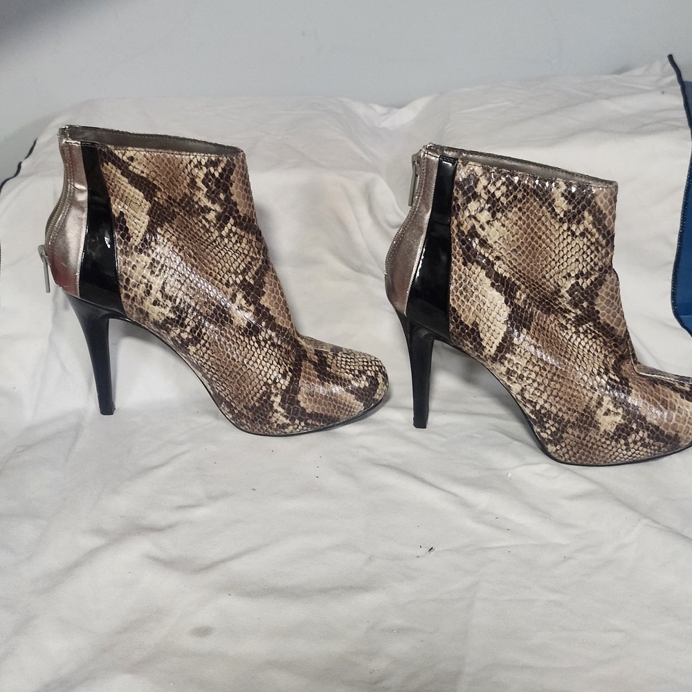 Impo Snakeskin and Black Heeled Boots